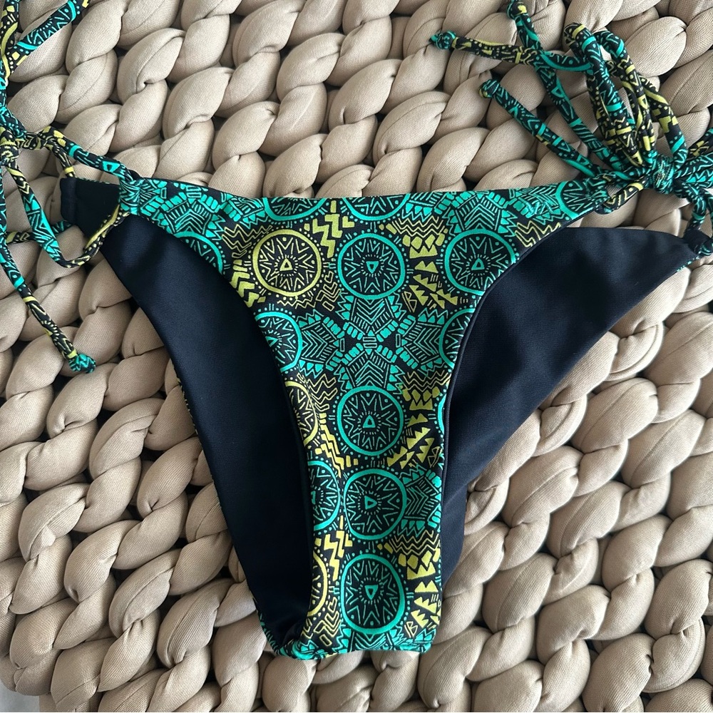 RVCA reversible Bikini Bottom with side ties teal/green/black